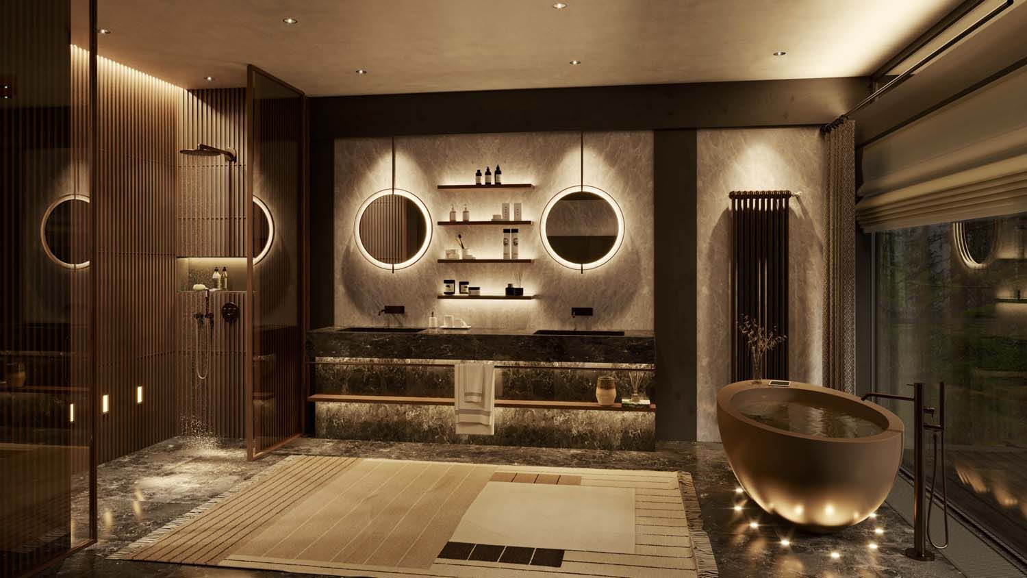 bathroom with high-end lighting fixtures