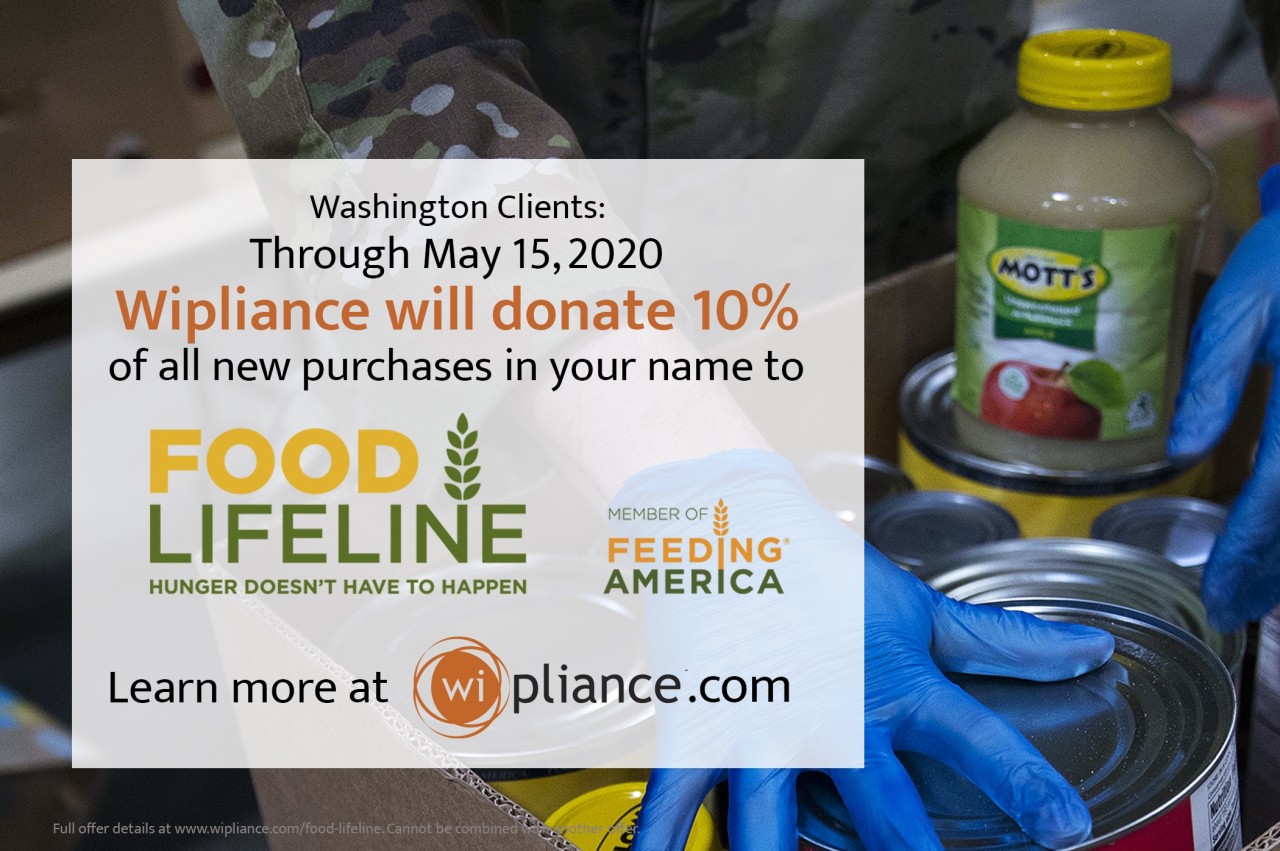 Wipliance to donate 10% of New Projects to Food Lifeline Through May 15