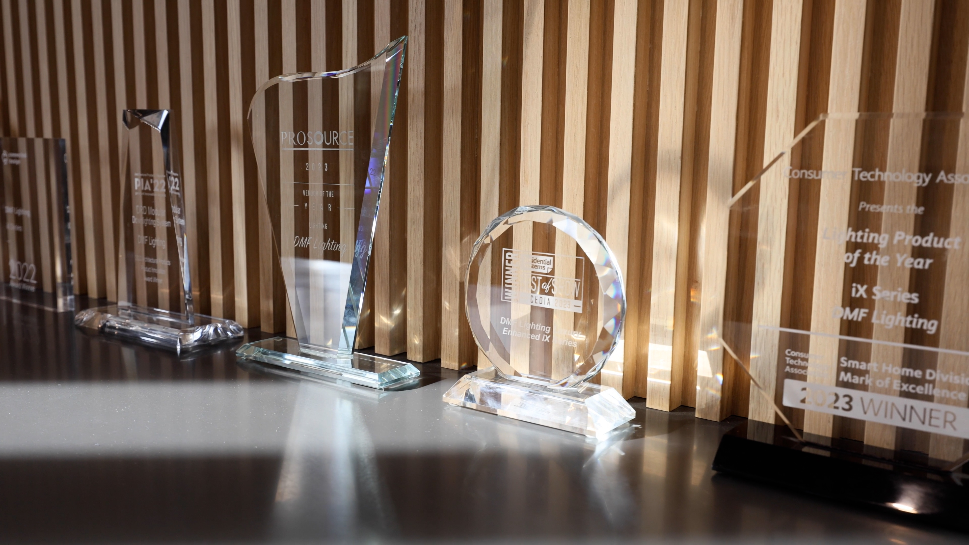 A collection of awards recognizing DMF lighting systems for their innovation and excellence in lighting design.