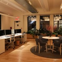 An office interior with warm Ketra lighting illuminating the space.